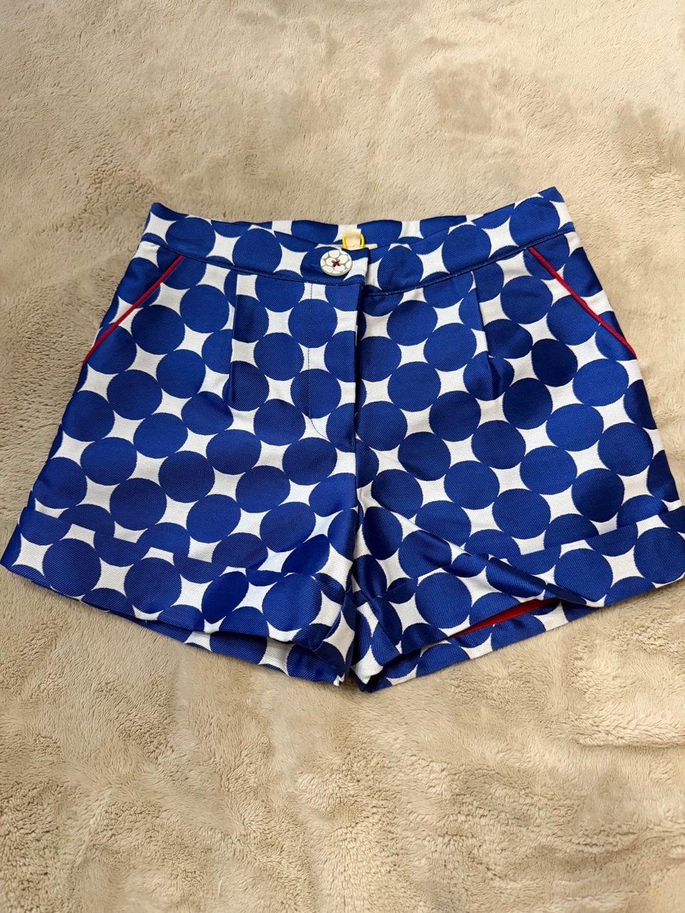 Girls Blue Polka Dot Shorts with Red Trim Accent